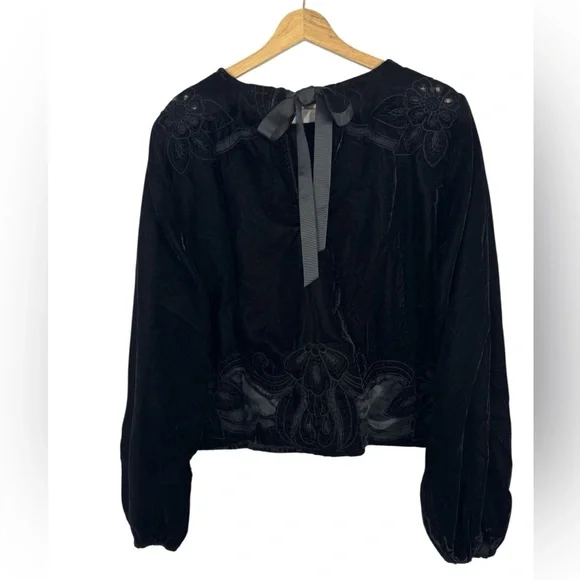 Anthropologie Velvet The Lainie Black Long-Sleeve Lace Cutwork Blouse M - Picture 9 of 13